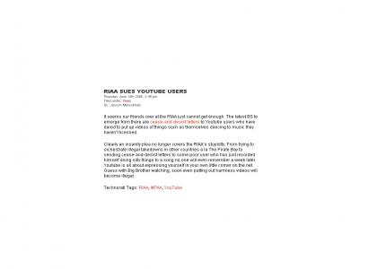 RIAA Targets YouTube RIAA Targets YouTube