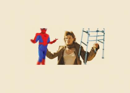 Milla Jovovich Twirls Crippled Spiderman ---flashback---- Milla Jovovich Twirls Crippled Spiderman ---flashback----