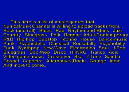 Music genres that NunicaMusicChannel is willing to uploads tracks from