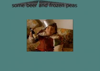 some beer and frozen peas