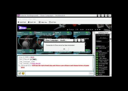 Connection to Zone server has been terminated...