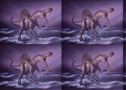 Prehistoric Spinosaurus walks on water