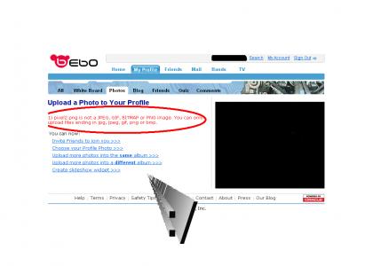 Bebo fails at picture uploads