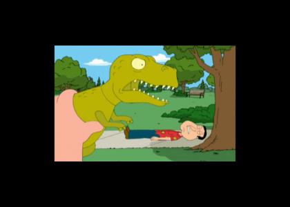 Quagmire eaten by a dinosaur