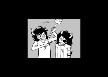 Gamzee hits Vriska with a broom to fitting/unfitting music