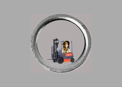Bob Marley on a forklift driving in a circle