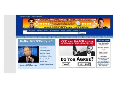 Bill O'Reilly's Myspace Is Customized!