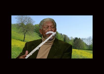 Morgan Freeman plays the flute with a fake mustache while simultaneously narrating the Shawshank Redemption