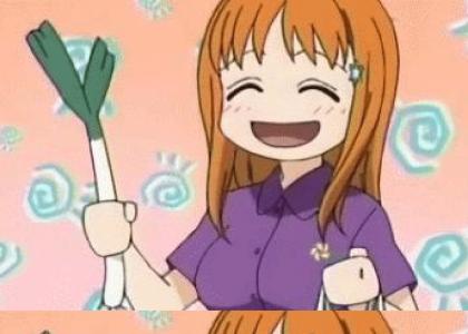 Orihime Inoue twirls a leek.