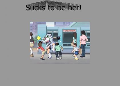 Anime Girl in a Toshiba Suit gets her ass kicked by KIDS!