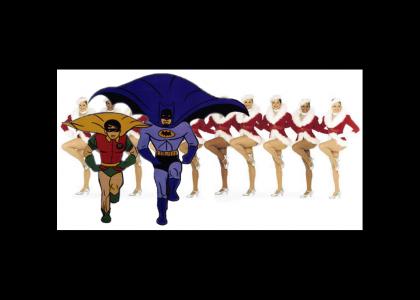 Batman and Robin join the Rockettes