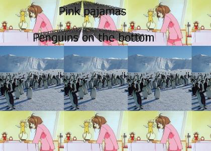 Pink pajamas, penguins on the bottom