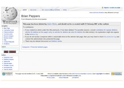 Brian Peppers suspended from Wikipedia with help from YTMND