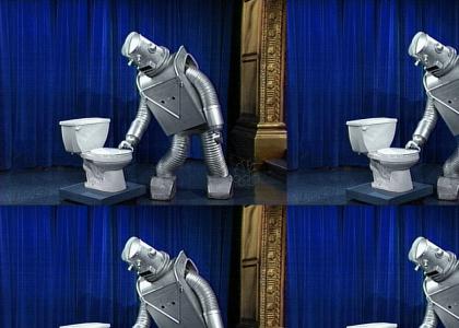 Robot on the toilet is having a wonderful time