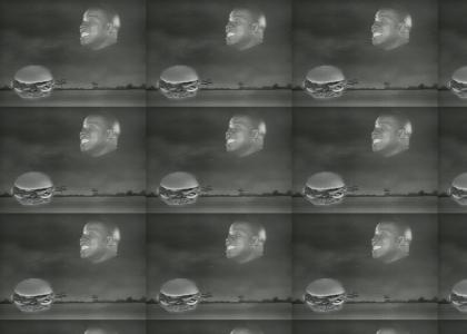 Giant Louie Armstrong Head Chases a hamburger
