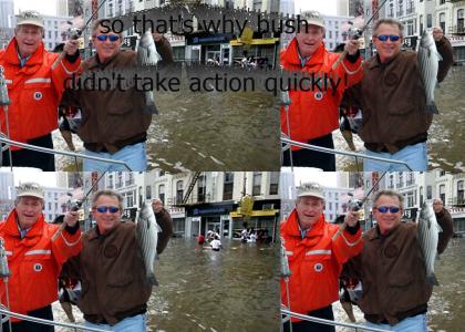 Bush goes fishing in Hurricane Katrina