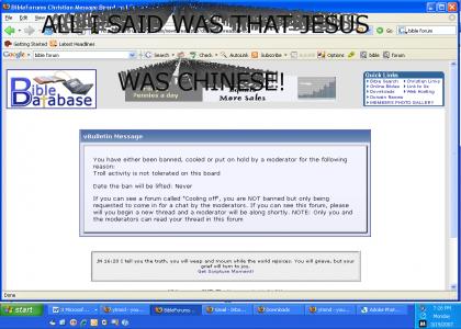 Banned for saying Jesus is Chinese...