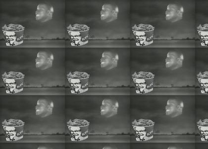 Giant Louie Armstrong Head Chases A Bucket Of Chicken