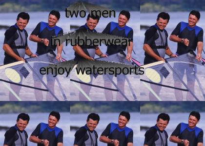two men in rubberwear enjoy watersports (pornohomonym)