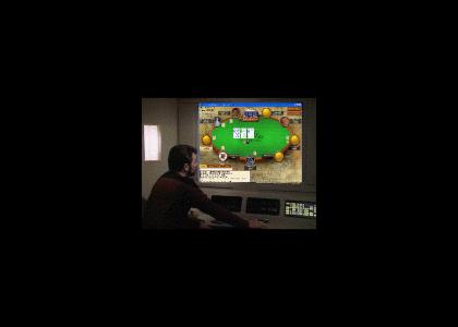 Riker plays online poker