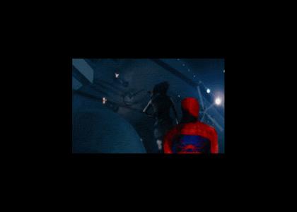 Milla Jovovich chases Crippled Spidey down the side of a building.... (a flashback, he's still dead)