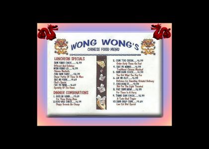 Wong wong's Chinese menu special