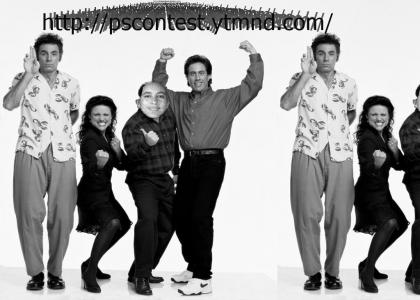 Greyscale picture of Seinfeld cast..