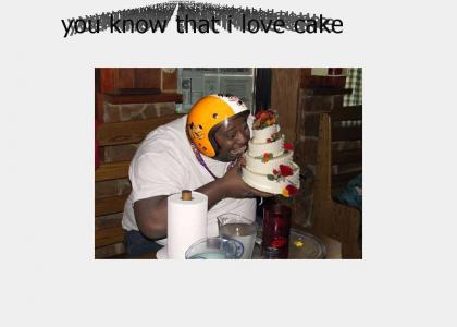 Helmet guy loves cake
