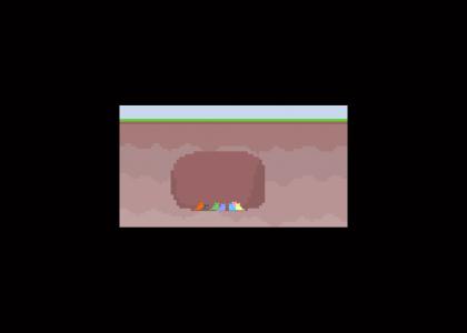 seven colored pixel cats in a cave waiting patiently