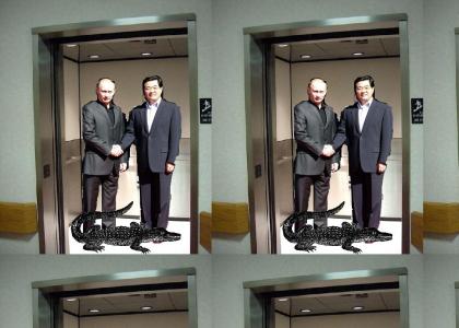 Putin is in an elevator with an alligator