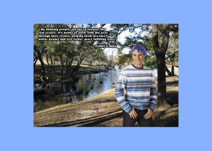 purple max feeds ducks by the pond