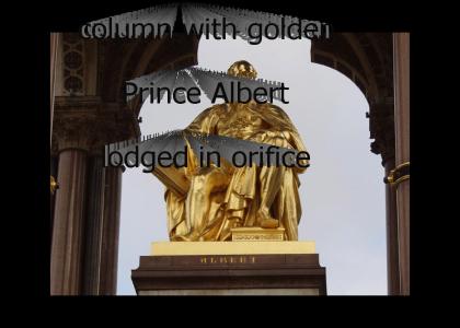 column with golden Prince Albert lodged in orifice (pornohomonym)