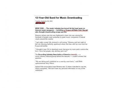 RIAA Sues 12 Year Old Girl