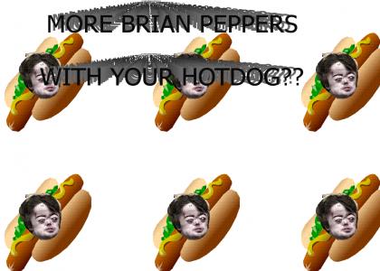 brian peppers in a hotdog
