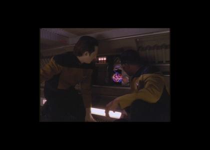 Geordi, Data, and Ensign Stevens running a diagnostic...