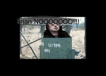Brian Peppers hides and lives in a trashcan.