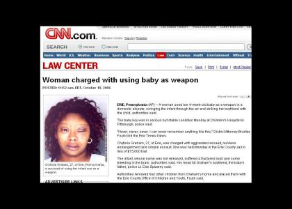Woman uses baby as weapon