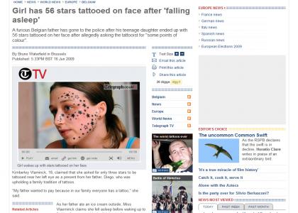 Girl has 56 stars tattooed on face after falling asleep
