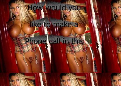 Naked chick in Phone booth