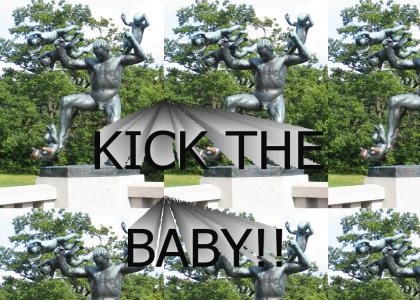 Statue kicks the baby!