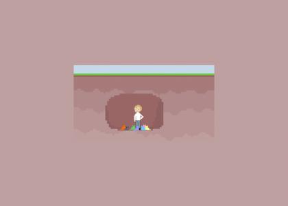seven colored pixel cats in a cave with david bowie