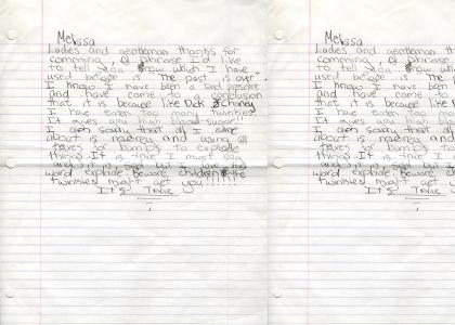 8 year old girl writes speech for Bush