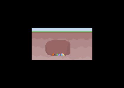 seven colored pixel cats in a cave doing nothing