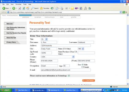 Scientology Personality Test in Whole