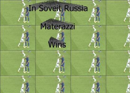 In Soviet Russia Materazzi headbutts Zidane!