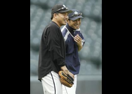 Ichiro and Iguchi having a wonderful time.