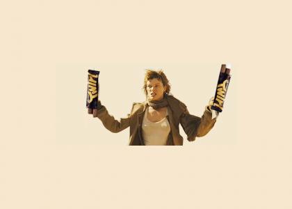 Milla Jovovich Twirls Some Cadbury's Twirl bars