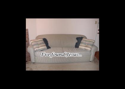 Jesus behind couch