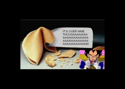 What does the fortune cookie say about his power level?