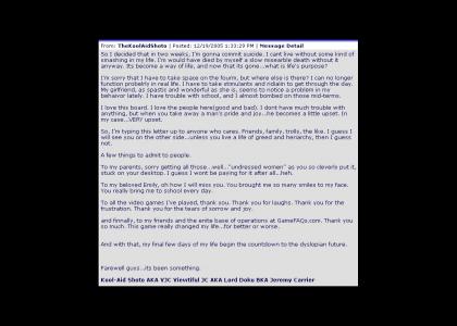Guy posts suicide note because of broken SSBM disc Guy posts suicide note because of broken SSBM disc
